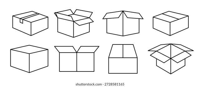 BOX icon set, box product package, papelão, pacote, ícone de contorno