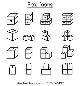 Box icon set in thin line style