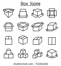 Box icon set in thin line style