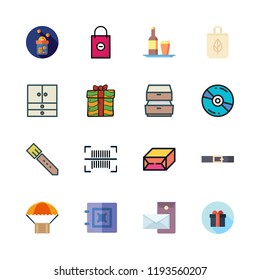 box icon set. vector set about postal, giftbox, safebox and drawers icons set.