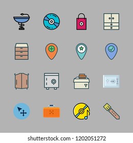 box icon set. vector set about drone case, belt, drawers and safe deposit icons set.