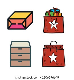 box icon set. vector set about shopping bag, giftbox and drawers icons set.
