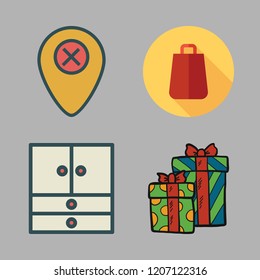 box icon set. vector set about shopping bag, christmas present, closet and placeholder icons set.