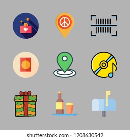 box icon set. vector set about barcode, compact disc, placeholder and products icons set.