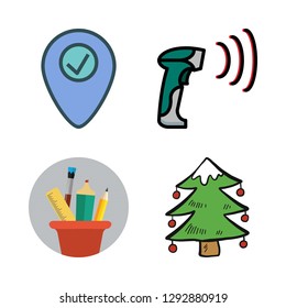 box icon set. vector set about christmas tree, barcode scanner, placeholder and pencil case icons set.