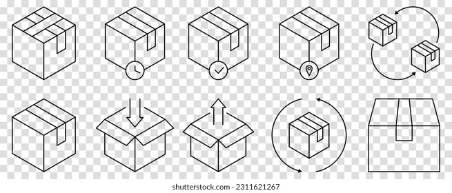 Box-Icon-Set. Vektorgrafik einzeln auf transparentem Hintergrund
