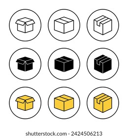 Conjunto de iconos de caja vectorial. signo y símbolo de caja, paquete, paquete
