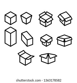 Box icon set.Simple Set of Abstract Product Related Vector Line Icons. 3D hexagonal shape is a geometric shape on a white background .Abstract. Square shape. Icon. Company logo.empty.Open
