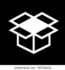 Box icon. Simple logo of box isolated on black background. Flat vector illustration.