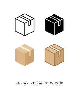 Box icon. Simple outline, solid, flat style. Package, delivery, parcel, shipping, cardboard, storage, carton, closed, pictogram, pack concept. Vector illustration isolated on white background. EPS 10