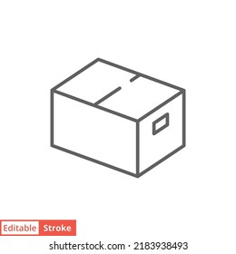 Box-Symbol. Einfache Kontur. Pappe, Lieferpaket, Paketkonzept. Dünne Vektorgrafik-Design einzeln auf weißem Hintergrund. Bearbeitbarer Strich EPS10.