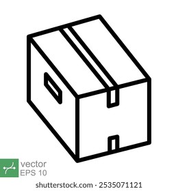 Box-Symbol. Einfaches Gliederungsformat. Paket, Paket, Post, Abholung, Lagerung, Verpackung, Fracht, Karton, Karton, Lieferkonzept. Dünne Vektorgrafik einzeln auf weißem Hintergrund. EPS 10.