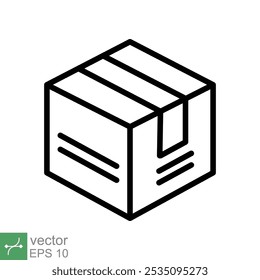 Box-Symbol. Einfaches Gliederungsformat. Paket, Paket, Post, Abholung, Lagerung, Verpackung, Fracht, Karton, Karton, Lieferkonzept. Dünne Vektorgrafik einzeln auf weißem Hintergrund. EPS 10.