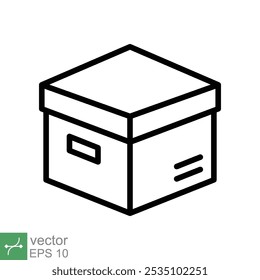 Box-Symbol. Einfaches Gliederungsformat. Paket, Paket, Post, Abholung, Lagerung, Verpackung, Fracht, Karton, Karton, Lieferkonzept. Dünne Vektorgrafik einzeln auf weißem Hintergrund. EPS 10.