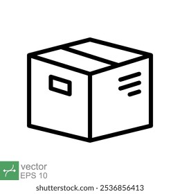 Box-Symbol. Einfaches Gliederungsformat. Paket, Paket, Post, Abholung, Lagerung, Verpackung, Fracht, Karton, Karton, Lieferkonzept. Dünne Vektorgrafik einzeln auf weißem Hintergrund. EPS 10.