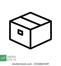 Box-Symbol. Einfaches Gliederungsformat. Paket, Paket, Post, Abholung, Lagerung, Verpackung, Fracht, Karton, Karton, Lieferkonzept. Dünne Vektorgrafik einzeln auf weißem Hintergrund. EPS 10.