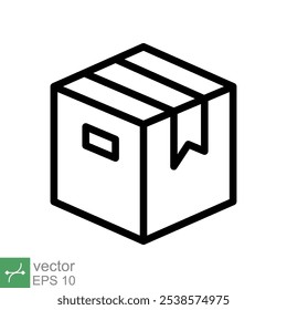 Box-Symbol. Einfaches Gliederungsformat. Paket, Paket, Post, Abholung, Lagerung, Verpackung, Fracht, Karton, Karton, Lieferkonzept. Dünne Vektorgrafik einzeln auf weißem Hintergrund. EPS 10.