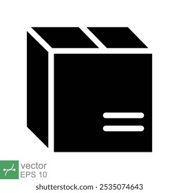 Box-Symbol. Einfacher, solider Stil. Paket, Paket, Post, Abholung, Lagerung, Verpackung, Fracht, Karton, Karton, Lieferkonzept. Glyphenvektorgrafik einzeln auf weißem Hintergrund. EPS 10.