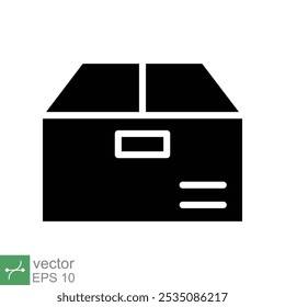 Box-Symbol. Einfacher, solider Stil. Paket, Paket, Post, Abholung, Lagerung, Verpackung, Fracht, Karton, Karton, Lieferkonzept. Glyphenvektorgrafik einzeln auf weißem Hintergrund. EPS 10.