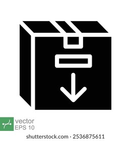 Box-Symbol. Einfacher, solider Stil. Paket, Paket, Post, Abholung, Lagerung, Verpackung, Fracht, Karton, Karton, Lieferkonzept. Glyphenvektorgrafik einzeln auf weißem Hintergrund. EPS 10.