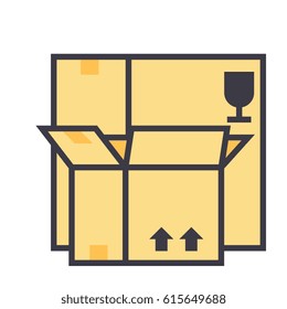 Box icon symbol: package, delivery, product, shipping, storage. Editable strokes. Flat design line vector illustration concept. Image isolated on white background
