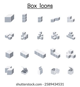 Box icon in thin line style in flat color style