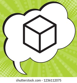 Box icon. Vector. Black icon in speech bubble at popart yellow green background.