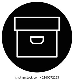 Box Icon Vector. Flat Design. White Icon On Black Circle. White Background.ai