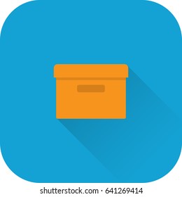 Box icon. Vector. Flat design with long shadow. Box symbol isolated on blue background. Furniture for bedroom. 