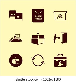 Box Icon. Box Vector Icons Set Courier Gives Parcel, Toolbox, Open Box And Square Barcode Box