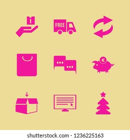 box icon. box vector icons set christmas tree, free delivery, euro piggy bank and hand parcel
