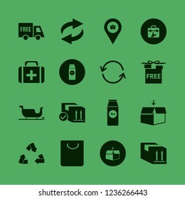 box icon. box vector icons set pack milk, first aid bag, free delivery and recycle sign