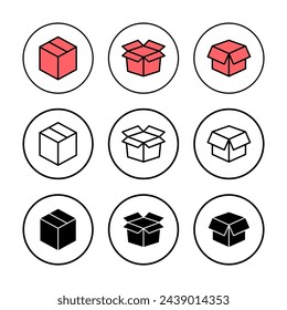 Ilustración vectorial de icono de caja. símbolo y signo de caja, paquete, paquete