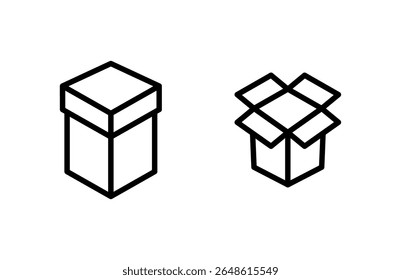 Ilustración vectorial del icono de la caja. muestra y símbolo de la caja, paquete, paquete