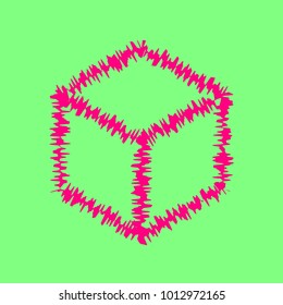Box icon. Vector. Magenta rough icon on greenish background. Isolated.