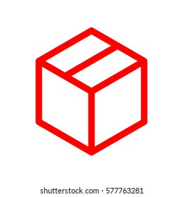 Box icon. Vector. Red icon on white background. Isolated.