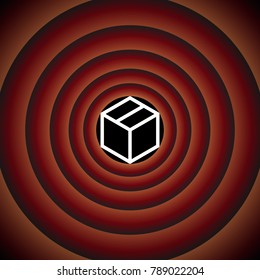 Box icon. Vector. White icon on black circle in gradient rings.