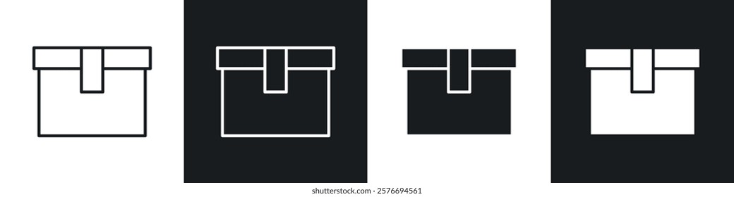 Box icons collection in black and white solid and line style