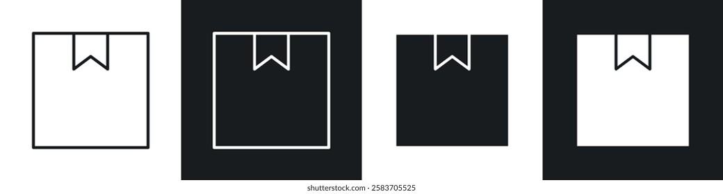Box icons collection in black and white filled and line versions
