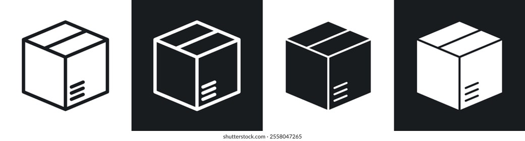 Box icons pack in black and white filled and outlined versions.