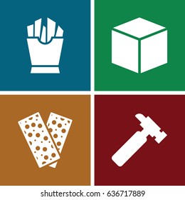 Box icons set. set of 4 box filled icons such as hummer, french fries, bandage