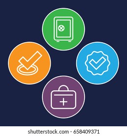 Box icons set. set of 4 box outline icons such as safe, first aid kit
