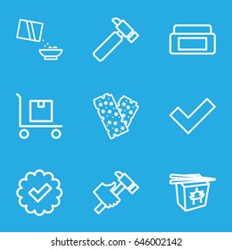 Box icons set. set of 9 box outline icons such as cream box, hummer, chinese fast food, bandage, cereal, cargo on cart