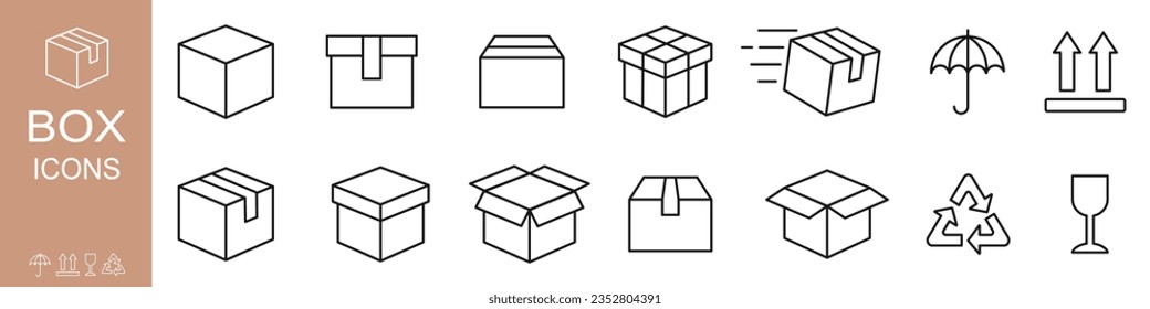 Box icons set. Carton box line icons. Delivery icon.