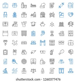 box icons set. Collection of box with conveyor, drawer, marriage, detergent, balance, gifts, bubbles, ship, shopping list, gift, container, promotions. Editable and scalable box icons.