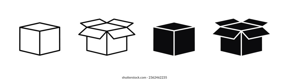 Box icons set. Delivery package box, parcel. Cardboard box icon. Vector Illustration.