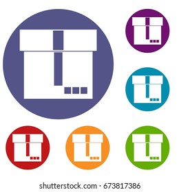 Box icons set in flat circle reb, blue and green color for web