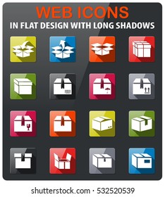 box icons set in flat design with long shadow