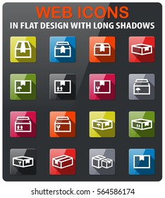 box icons set in flat design with long shadow