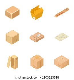Box icons set. Isometric set of 9 box vector icons for web isolated on white background